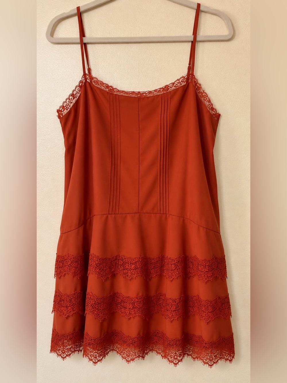 Storia Lace-Trim Mini Slip Skirt - Rusty Red